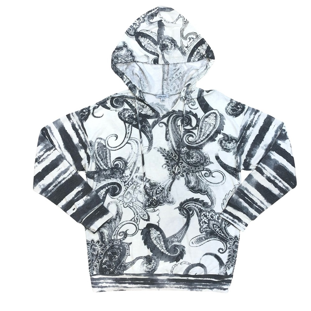 White Birch Paisley Striped Lightweight Hoodie Soft Cozy Transitional Fall